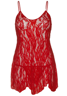 Сорочка бебі-дол Leg Avenue Rose Lace Flair Chemise Red, Queen Size - - фото №2