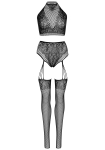 Еротичний комплект Leg Avenue Crop top and garter panty Black, топ, трусики з доступом, панчохи - фото №4