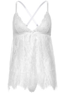 Сорочка бебі-дол Leg Avenue Floral lace babydoll & string White L, стрінги - - фото №3