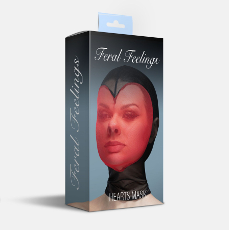 Маска серце сітка із повністю закритим обличчям Feral Feelings - Hearts Mask Black/Red №2