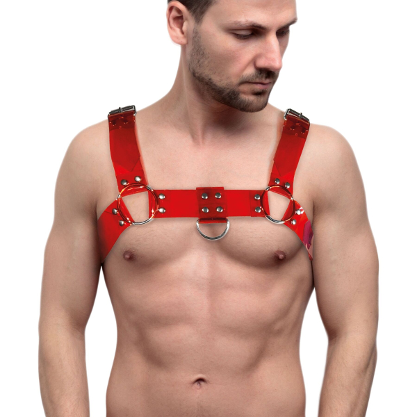 Чоловіча портупея на груди Feral Feelings - Bulldog Harness Red Trasparent 