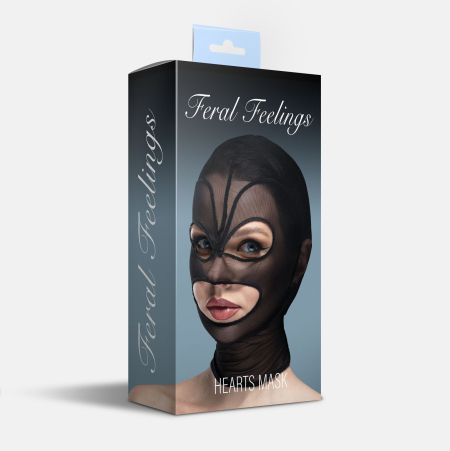Маска серце сітка з відкритим ротом та очима Feral Feelings - Hearts Mask Black/Black - фото №2