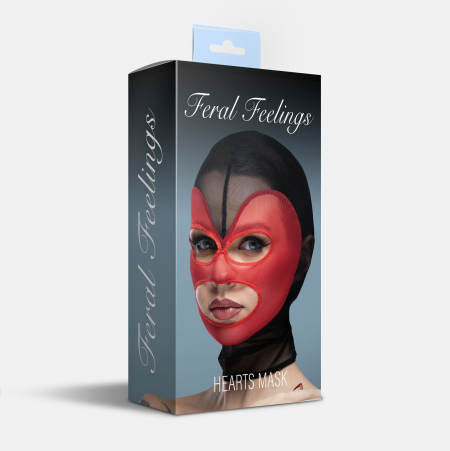 Маска серце сітка з відкритим ротом та очима Feral Feelings - Hearts Mask Black/Red №2