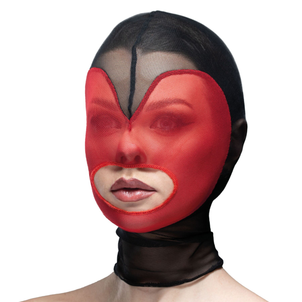 Маска серце сітка з відкритим ротом Feral Feelings - Hearts Mask Black/Red - фото