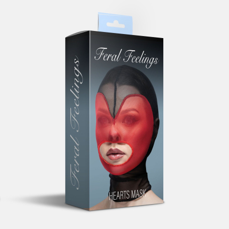 Маска серце сітка з відкритим ротом Feral Feelings - Hearts Mask Black/Red - фото №2