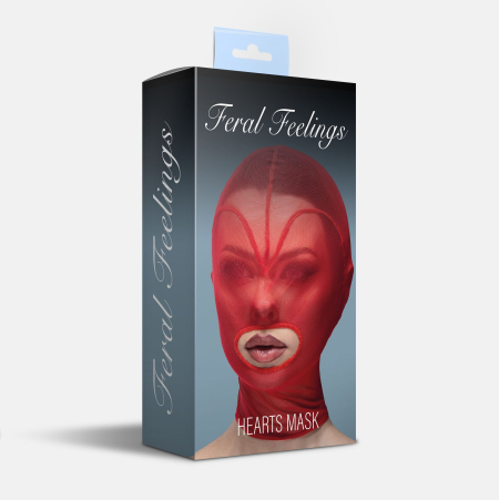 Маска серце сітка з відкритим ротом Feral Feelings - Hearts Mask Red/Red - фото №2