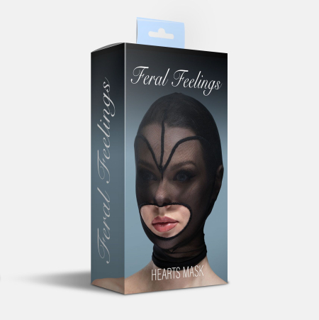 Маска серце сітка з відкритим ротом Feral Feelings - Hearts Mask Black/Black - фото №2