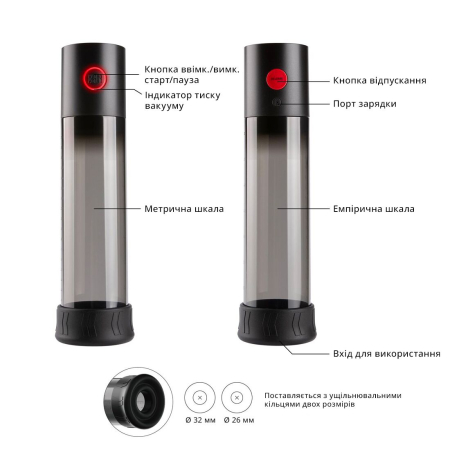 Автоматична вакуумна помпа Otouch MACHO WORK 1, 2 кільця 26 мм та 36 мм, LED-індикатор, до 20 см - фото №3