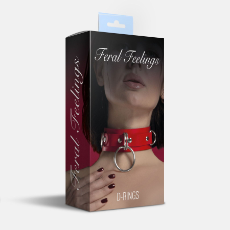 Нашийник для фіксації з натуральної шкіри Feral Feelings - D-Rings Red - фото №2