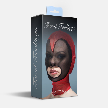 Маска серце сітка з відкритим ротом Feral Feelings - Hearts Mask Red/Black - фото №2