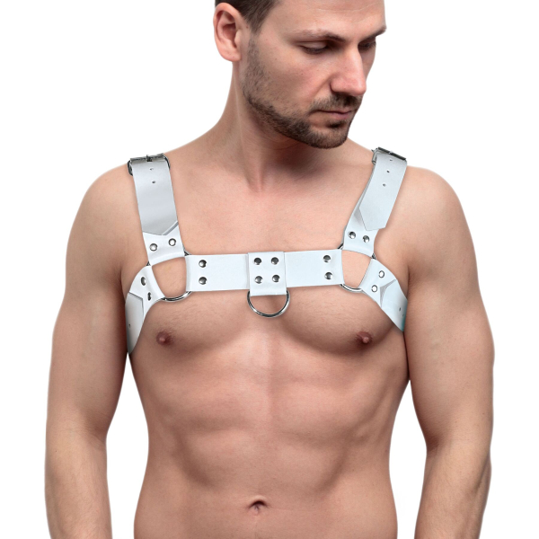 Чоловіча портупея на груди з натуральної шкіри Feral Feelings - Bulldog Harness White 
