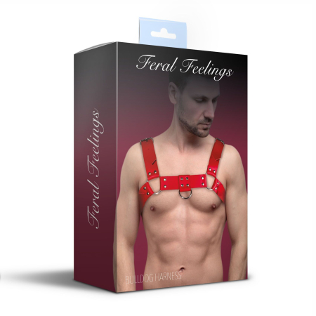 Чоловіча портупея на груди з натуральної шкіри Feral Feelings - Bulldog Harness Red - фото №3