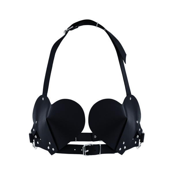 Ліф Серце з натуральної шкіри Feral Feelings - Hearts Bra Black 