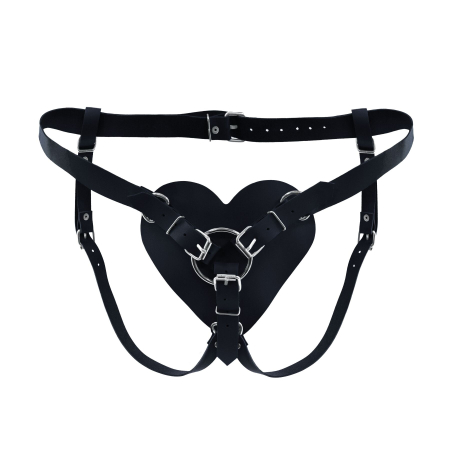 Трусики Серце для страпону з натуральної шкіри Feral Feelings - Hearts Strap-on Belt Black 