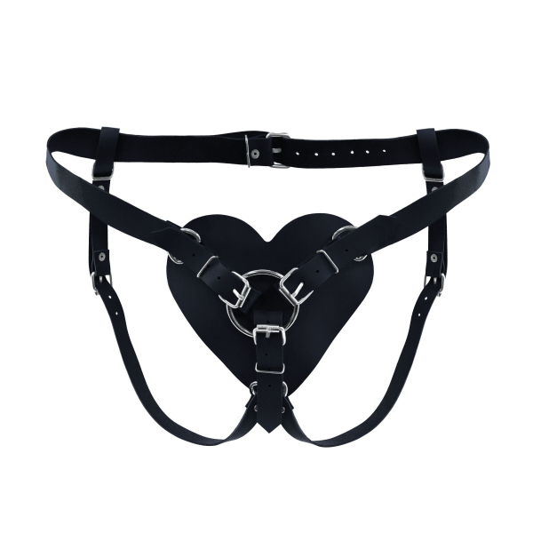 Трусики Серце для страпону з натуральної шкіри Feral Feelings - Hearts Strap-on Belt Black 