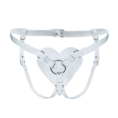 Трусики Серце для страпону з натуральної шкіри Feral Feelings - Hearts Strap-on Belt White 