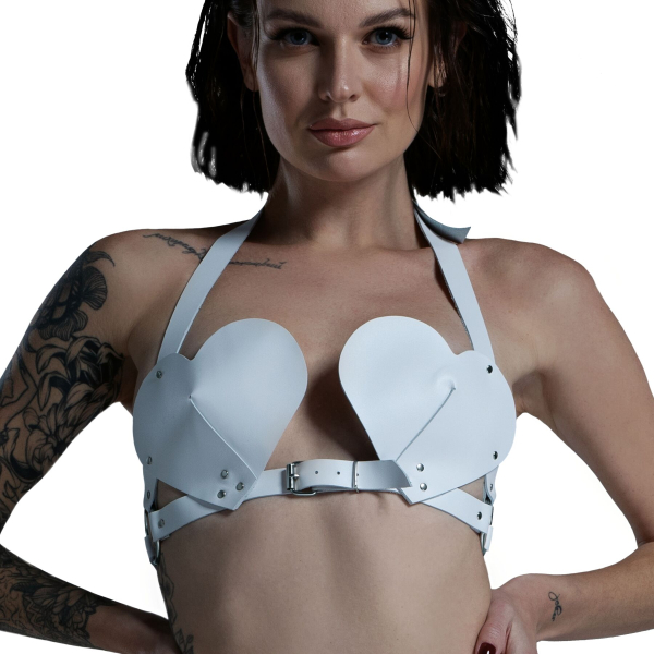Ліф Серце з натуральної шкіри Feral Feelings - Hearts Bra White 