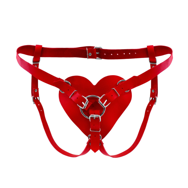 Трусики Серце для страпону з натуральної шкіри Feral Feelings - Hearts Strap-on Belt Red 