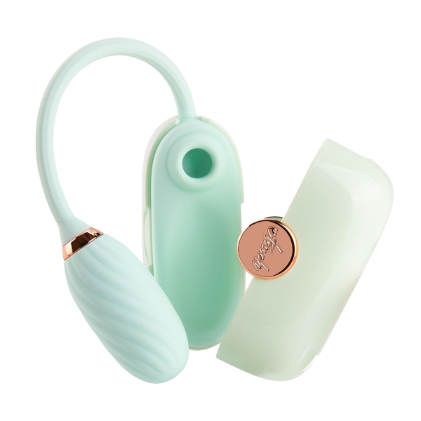 Вакуумний кліторальний стимулятор Otouch Louis Vibrate Teal з віброяйцем, у кейсі - фото
