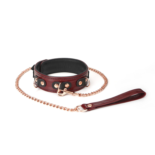 Шкіряний нашийник з повідцем Liebe Seele Wine Red Collar and Leash, 3 кільця для кріплення 
