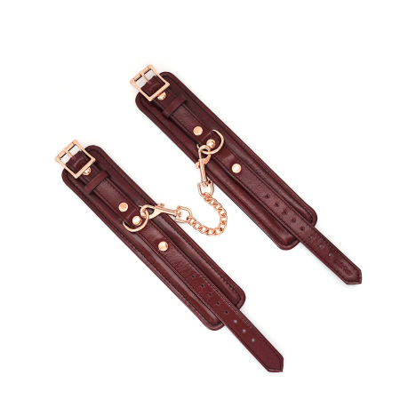 Шкіряні наручники Liebe Seele Wine Red Wrist Cuffs, знімний ланцюжок-кріплення - фото №3