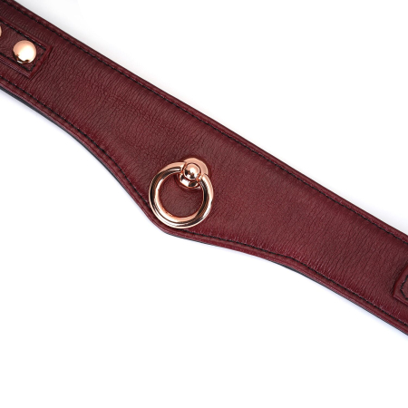 Шкіряний нашийник з повідцем Liebe Seele Wine Red Curved Collar, замок-сердечко №8