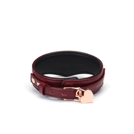 Шкіряний нашийник з повідцем Liebe Seele Wine Red Curved Collar, замок-сердечко №2
