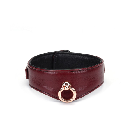 Шкіряний нашийник з повідцем Liebe Seele Wine Red Curved Collar, замок-сердечко №3