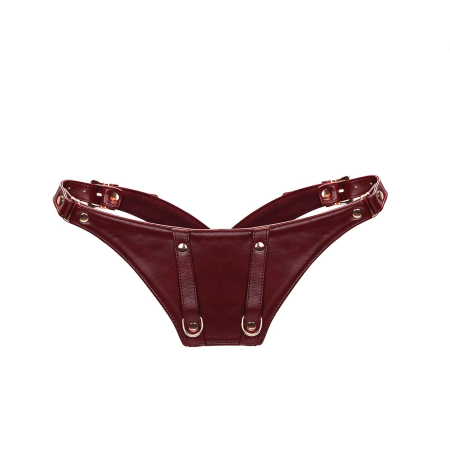 Шкіряні трусики для вібратора Liebe Seele Wine Red Forced Orgasm Strop, повністю регульовані №3