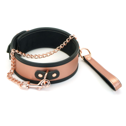 Широкий нашийник з повідцем Liebe Seele Rose Gold Memory Collar with Leash, натуральна шкіра - фото