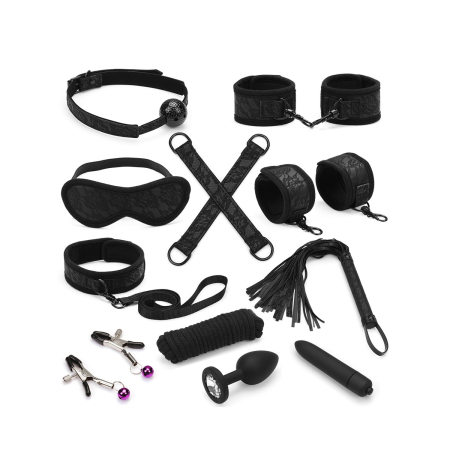 Набір Liebe Seele Black Lace and Neoprene 11pcs Bondage Kit, анальна пробка з кристалом, віброкуля - фото