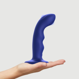 Насадка для страпона з подвійною точковою пульсацією Strap-On-Me TAPPING DILDO WAVE – NIGHT BLUE, М - - фото №4