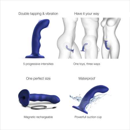 Насадка для страпона з подвійною точковою пульсацією Strap-On-Me TAPPING DILDO WAVE – NIGHT BLUE, М - фото №3