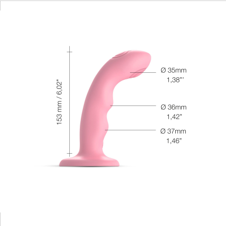 Насадка для страпона з подвійною точковою пульсацією Strap-On-Me TAPPING DILDO WAVE – CORAL PINK, М - фото №2