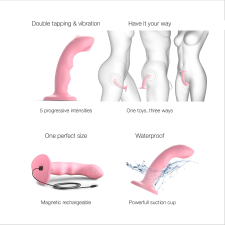 Насадка для страпона з подвійною точковою пульсацією Strap-On-Me TAPPING DILDO WAVE – CORAL PINK, М - фото №3