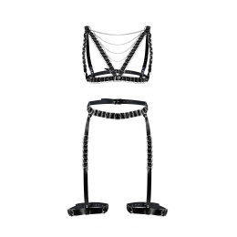 Сексуальний набір гартери та портупея Art of Sex - Geneva прикрашені кільцями, Натуральна шкіра,XS-M - - фото №3