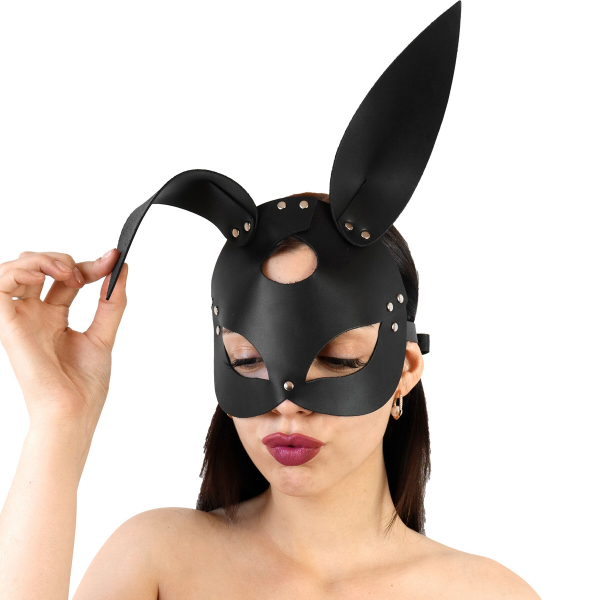Шкіряна маска Зайчика Art of Sex - Bunny mask, колір Чорний - фото