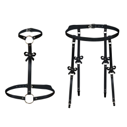 Шкіряний набір з портупеї та гартерів Art of Sex - Venecia, розмір XS-2XL, колір Чорний - - фото №4