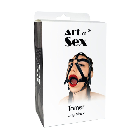 Кляп-маска з силіконовим кільцем Art of Sex - Tamer, Натуральна шкіра, колір Чорний №3
