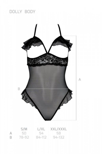 Еротичне боді Passion DOLLY BODY, S/M, black, з відкритими чашками - фото №4