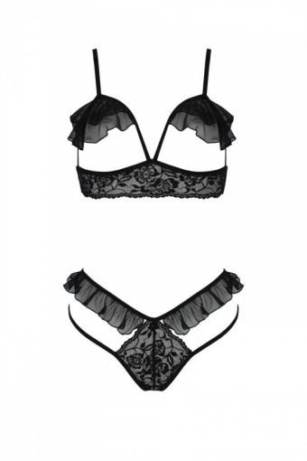 Еротичний комплект Passion DOLLY SET, S/M, black, з відкритими чашками - фото №3