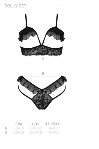 Еротичний комплект Passion DOLLY SET, S/M, black, з відкритими чашками - фото №5