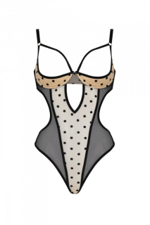 Еротичне боді Passion MARINA BODY, XXL/XXXL, beige, з відкритими чашками - - фото №3