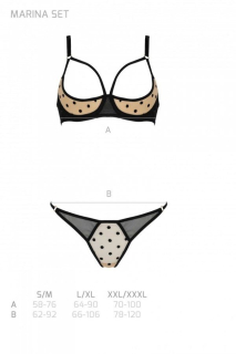 Еротичний комплект Passion MARINA SET WITH OPEN BRA, S/M, beige, відкриті чашки - - фото №5