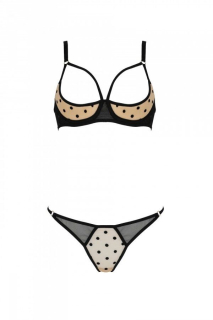 Еротичний комплект Passion MARINA SET WITH OPEN BRA, XXL/XXXL, beige, відкриті чашки - - фото №3