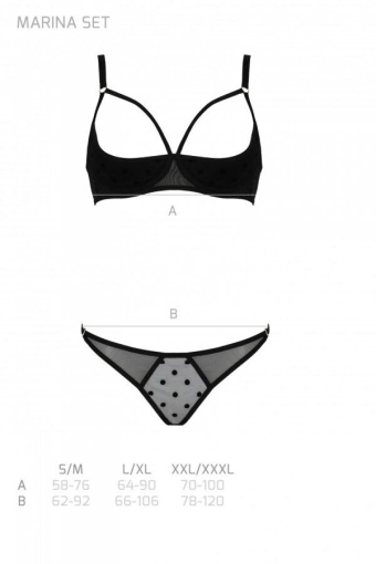 Еротичний комплект Passion MARINA SET WITH OPEN BRA, XXL/XXXL, black, відкриті чашки - фото №5