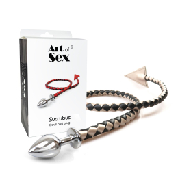 Металева анальна пробка M з диявольським хвостом Art of Sex - Succubus, екошкіра, чорний/золото - - фото №4