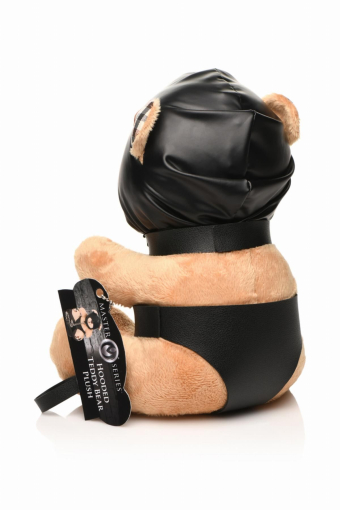 Плюшевий ведмедик HOODED Teddy Bear БДСМ у шкіряному капюшоні з повідцем, 23x16x12 см - фото №3