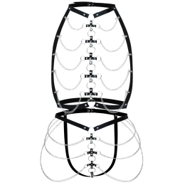 Набір портупея + трусики зі шкіри з ланцюжками Art of Sex - Cross, розмір XS-M, колір чорний - - фото №4