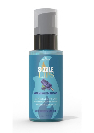 Зігрівальний масажний гель Sensuva Sizzle Lips Blueberry Ice Pop (59 мл), без цукру, їстівний - фото